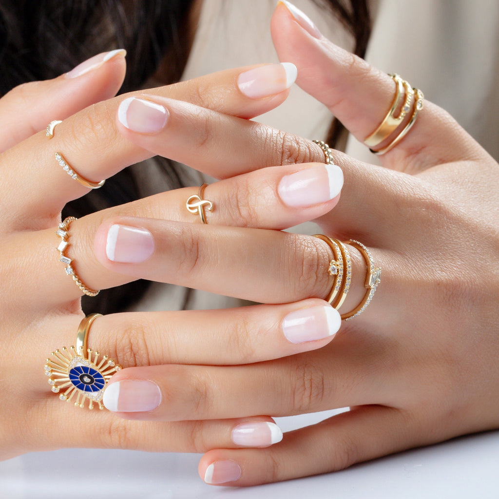 Baguette Diamond Beaded Gold Ring / 14k Gold Baguette Diamond Stacking Ring / Bridal Birthday Anniversary Gift