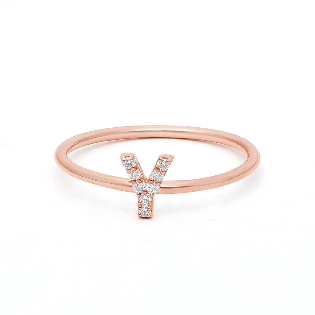 Diamond Initial Ring / 14k Diamond Initial Ring / Diamond Stacking Ring / Initial Ring / Graduation Gift / Birthday Gift