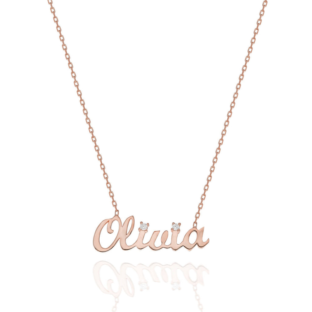 Diamond Name Necklace / 14k Gold Diamond Script Name Necklace / Birthday Gift / Graduation Gift / Layered Necklace / Bridal Gift