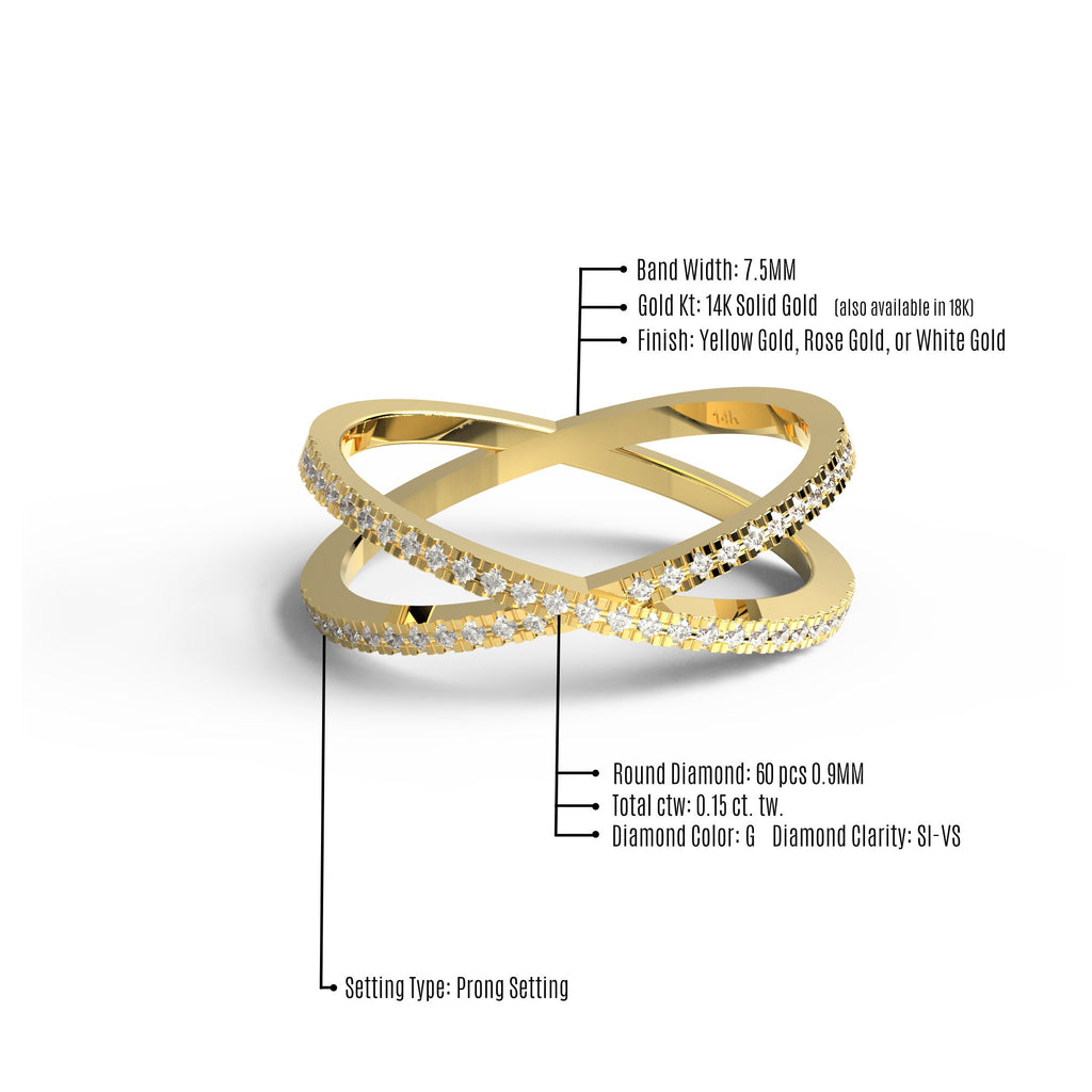 Diamond Wedding Band / 14k Gold Diamond Crisscross Ring / Diamond Crossover X Stacking Ring / Diamond X / Stacking Ring/ Anniversary Gift