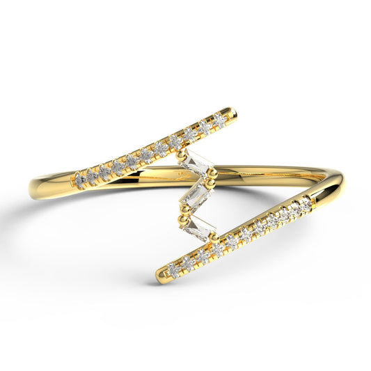 Unique Diamond Stackable Ring / 14k Gold Open Design Baguette Diamond Band / Birthday Bridal Anniversary Gift Ideas Spiral Ring