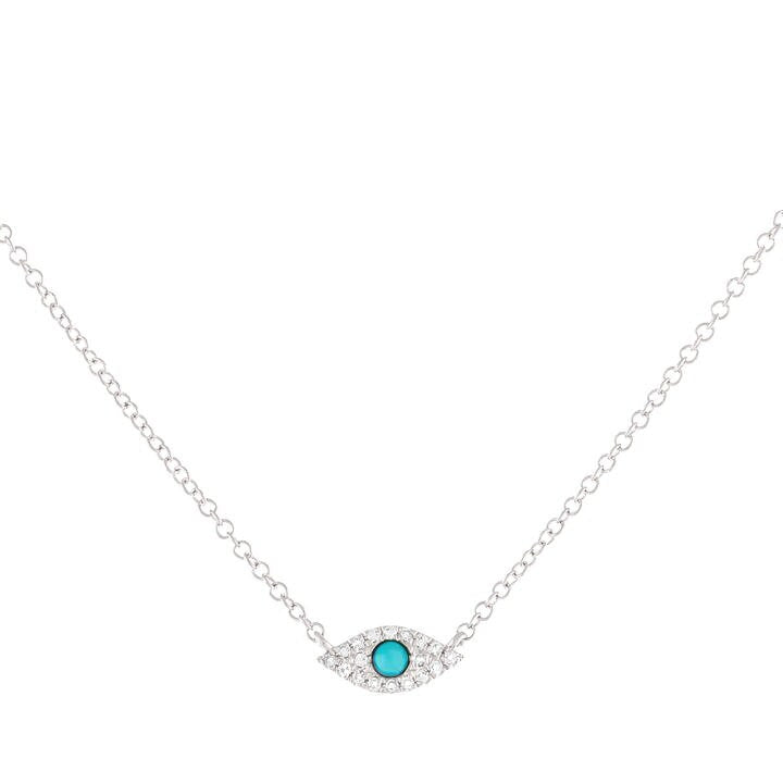 Turquoise Evil Eye Necklace / 14k Gold Turquoise and Diamond Evil Eye Protection Necklace / Graduation Gift / Birthday Gift