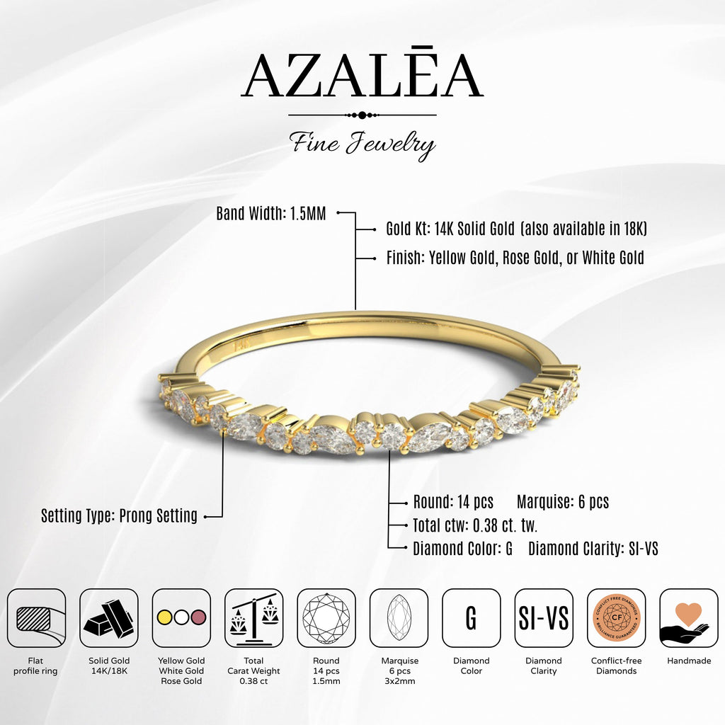 Marquise and Round Diamond Wedding Band