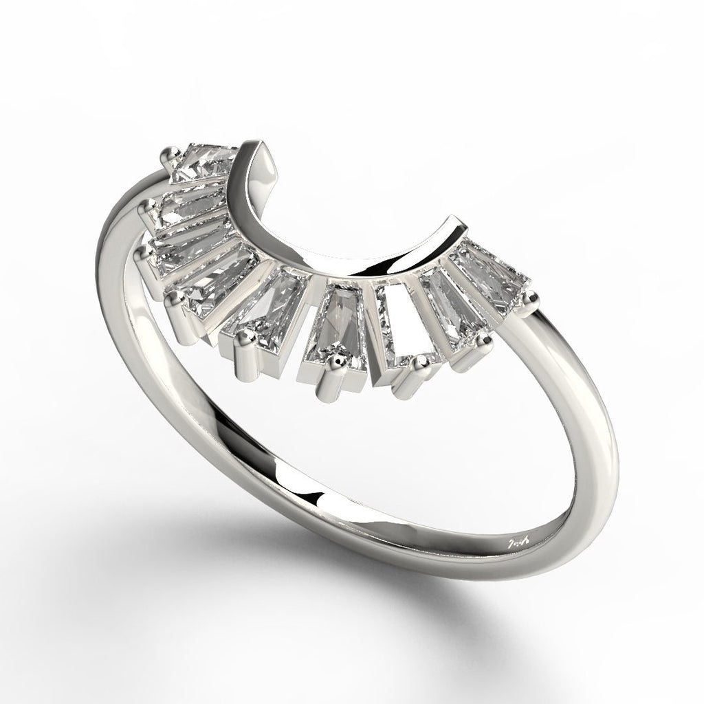 Curved Baguette Diamond Ring / 14k Gold Baguette Diamond Wedding Band / Diamond Stacking Ring / Anniversary Gift / Diamond Gift Idea