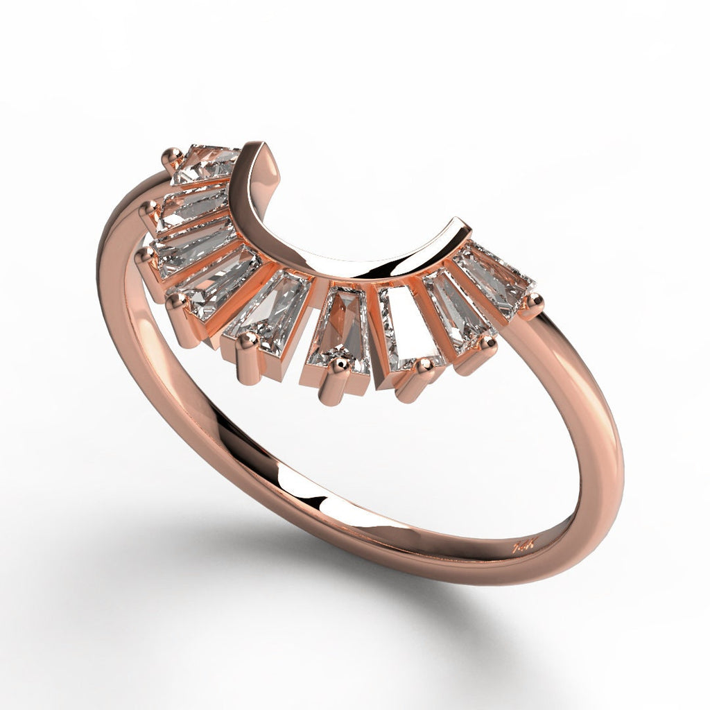 Curved Baguette Diamond Ring / 14k Gold Baguette Diamond Wedding Band / Diamond Stacking Ring / Anniversary Gift / Diamond Gift Idea