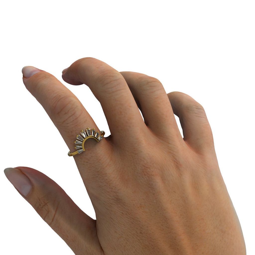 Curved Baguette Diamond Ring / 14k Gold Baguette Diamond Wedding Band / Diamond Stacking Ring / Anniversary Gift / Diamond Gift Idea