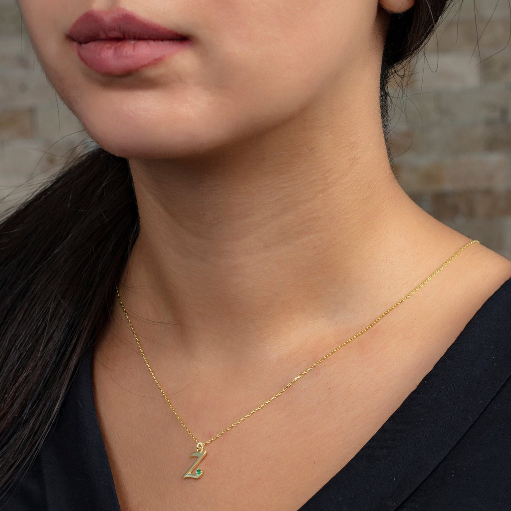 Birthstone Initial Necklace / 14k Gold Personalized Birthstone Initial Necklace / Layered Necklace / Birthday or Anniversary Gift