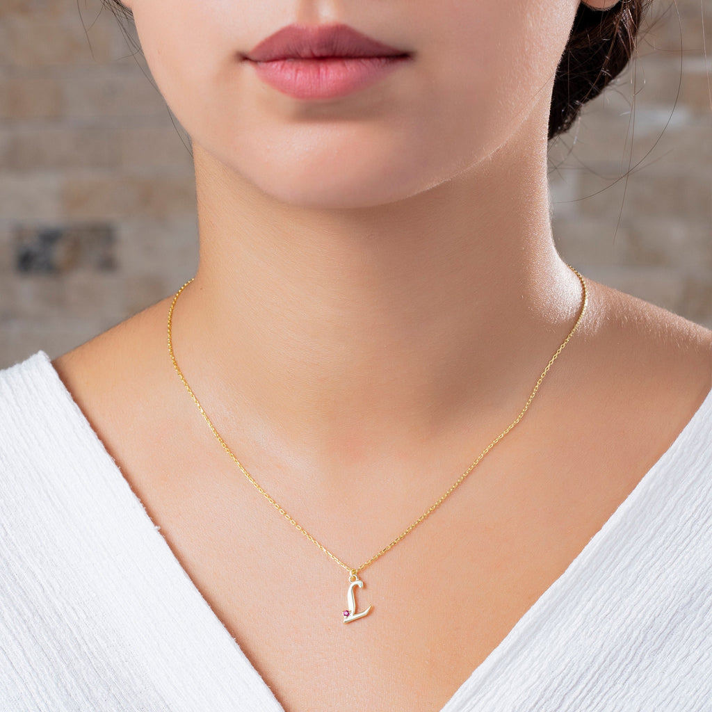 Birthstone Initial Necklace / 14k Gold Personalized Birthstone Initial Necklace / Layered Necklace / Birthday or Anniversary Gift