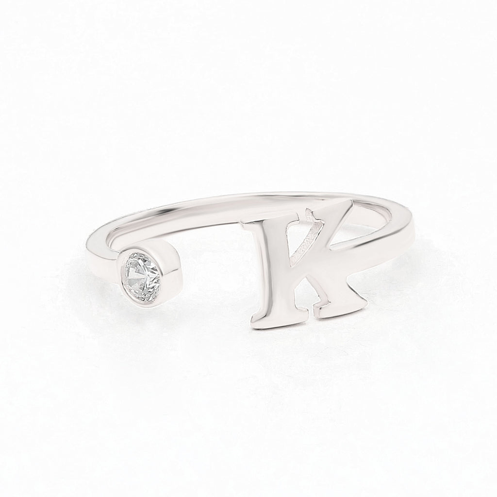 14k Gold Diamond Initial Stack Ring / Initial Letter Diamond Ring / Personalized Custom Gift / Birthday Birthstone Ring / Adjustable Ring