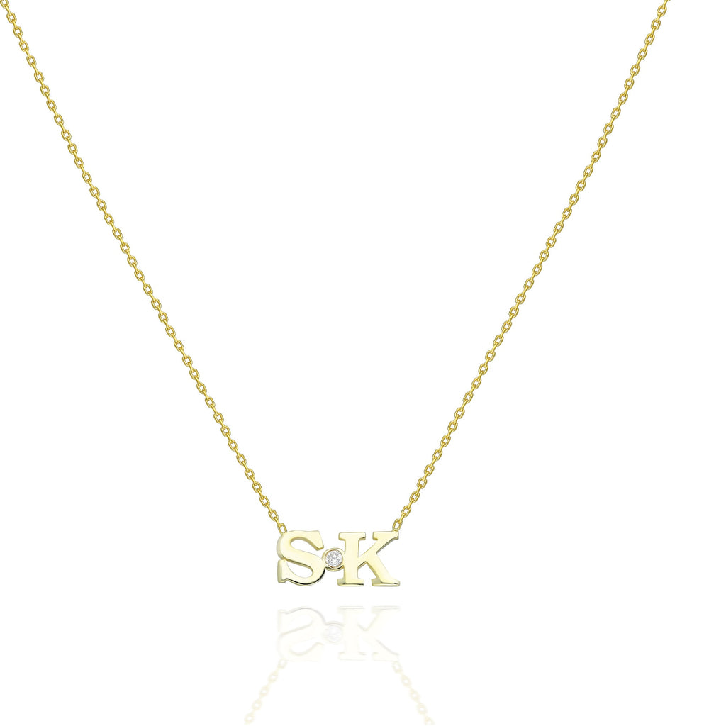 Diamond Initial Necklace / 14k Gold Bezel Diamond Initial Necklace / Birthday Gift / Graduation Gift / Bridal Gift / Anniversary Gift