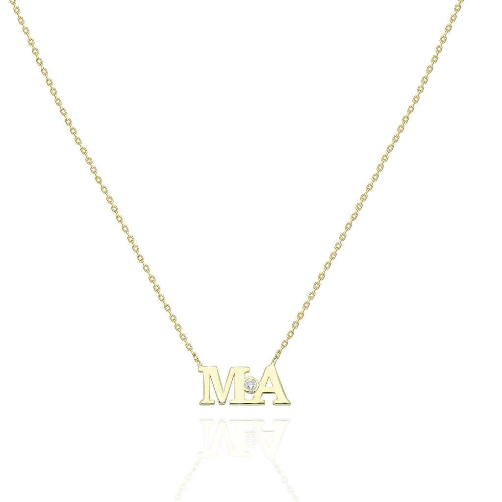Diamond Initial Necklace / 14k Gold Bezel Diamond Initial Necklace / Birthday Gift / Graduation Gift / Bridal Gift / Anniversary Gift