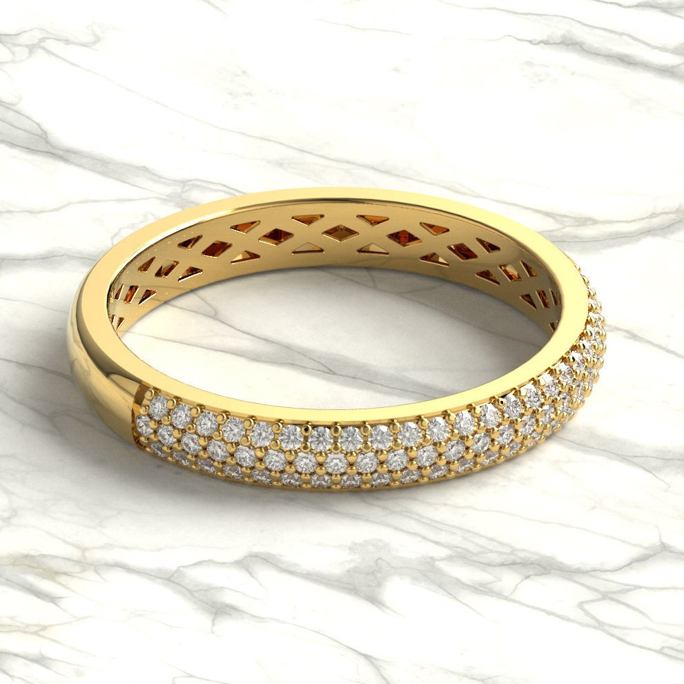 Diamond Wedding Band / 14k Gold 3 Row Halfway Diamond Wedding Ring / Graduation Gift / Wedding Ring / Engagement Ring / Anniversary Gift