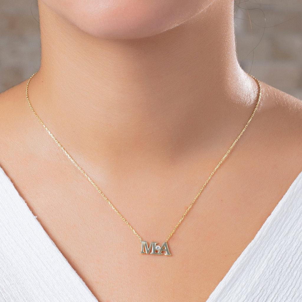 Diamond Initial Necklace / 14k Gold Bezel Diamond Initial Necklace / Birthday Gift / Graduation Gift / Bridal Gift / Anniversary Gift