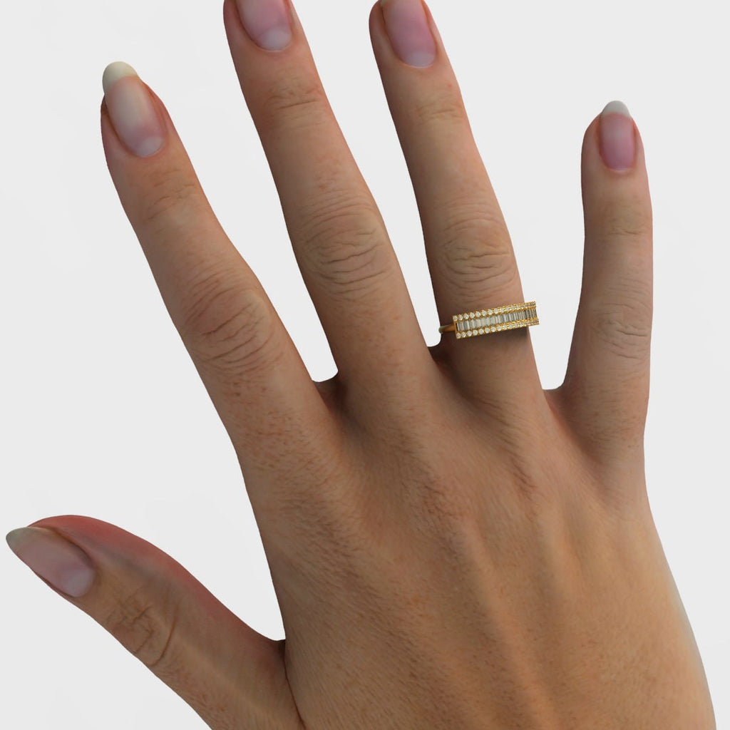 14k Solid Gold Baguette Diamond Wedding Band – Dainty Set Half Eternity Ring, Fine Gold Jewelry Gift, Stackable Ring for Her