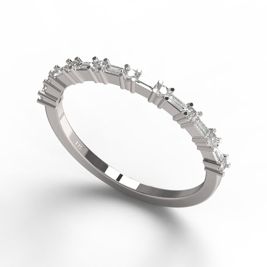 Baguette Diamond Wedding Band / 14k Gold Baguette Diamond Half Eternity Band / Baguette and Round Diamond Stacking Ring / Anniversary Gift