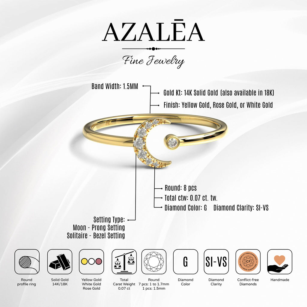 Diamond Moon Cuff Ring