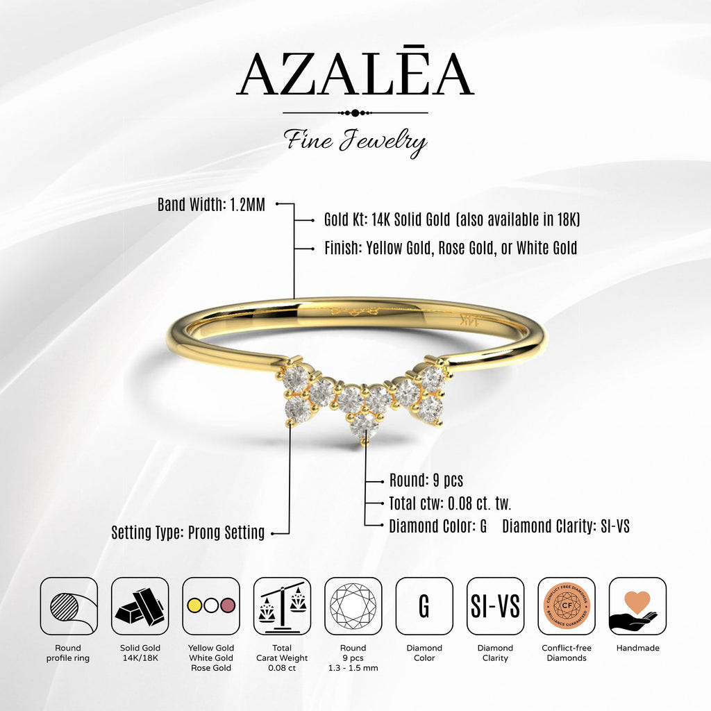 Curved Diamond Wedding Band / Crown Diamond Wedding Band / 14k Crown Shape Diamond Nesting Ring / Anniversary Gift / Diamond Gift Idea