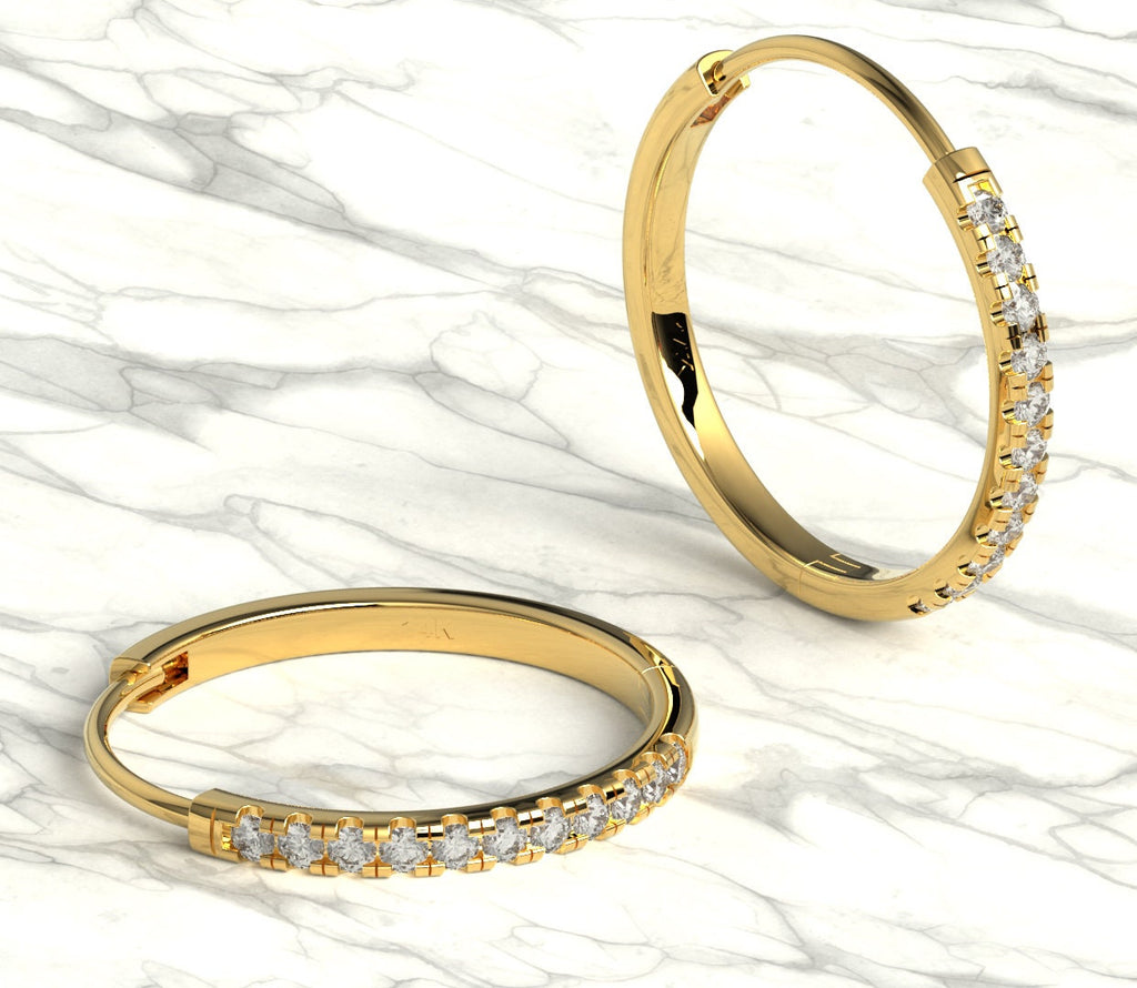 Diamond Hoop Earrings / 14k Diamond Hoop Earrings / Anniversary Gift / Birthday Gift / Graduation Gift / Bridal Gift / Wedding Gift