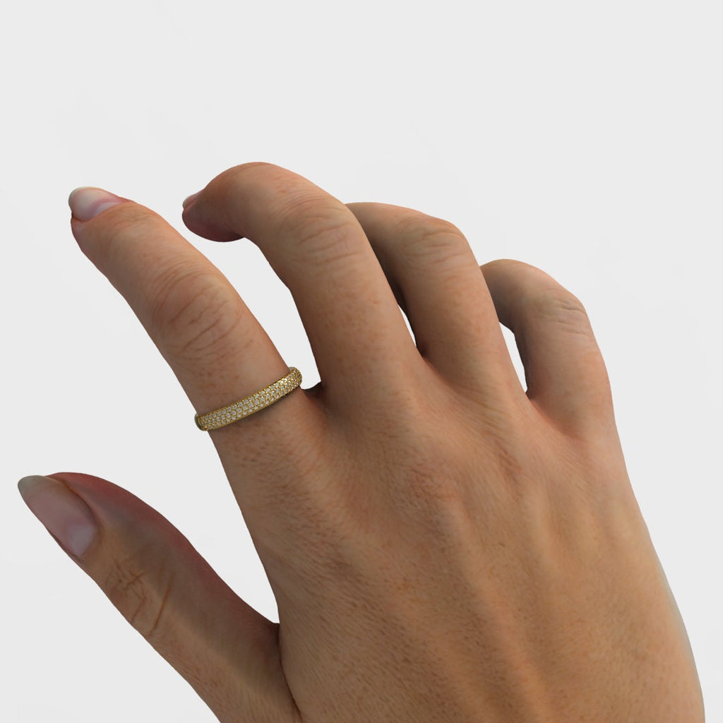 Diamond Wedding Band / 14k Gold 3 Row Halfway Diamond Wedding Ring / Graduation Gift / Wedding Ring / Engagement Ring / Anniversary Gift