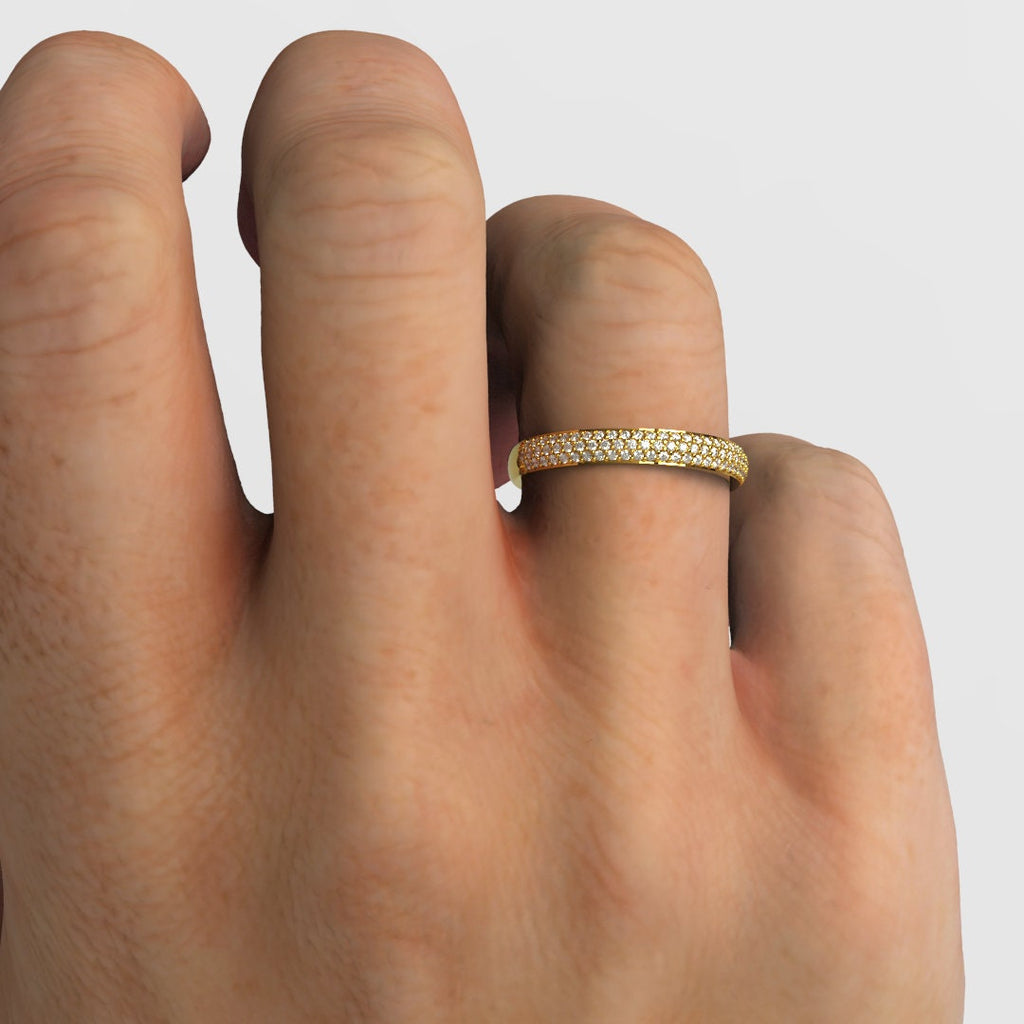 Diamond Wedding Band / 14k Gold 3 Row Halfway Diamond Wedding Ring / Graduation Gift / Wedding Ring / Engagement Ring / Anniversary Gift