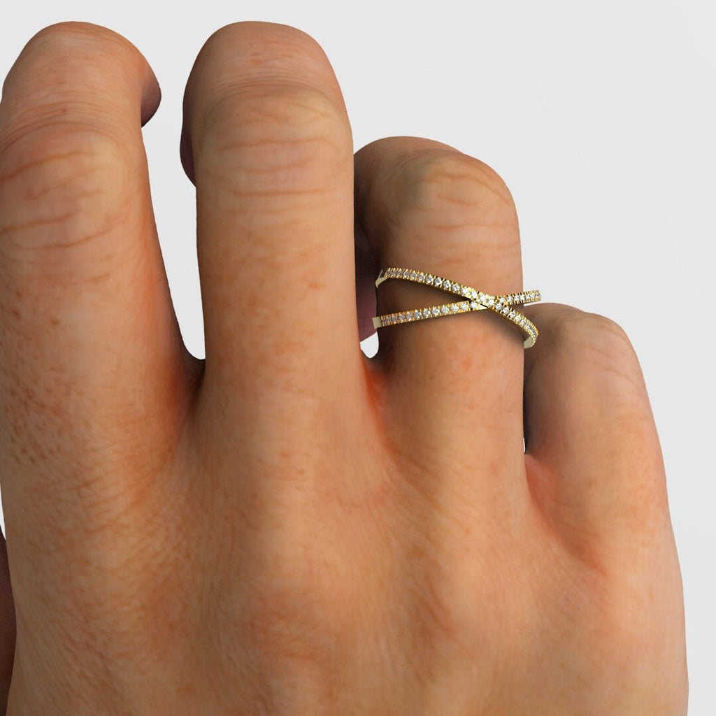 Diamond Wedding Band / 14k Gold Diamond Crisscross Ring / Diamond Crossover X Stacking Ring / Diamond X / Stacking Ring/ Anniversary Gift