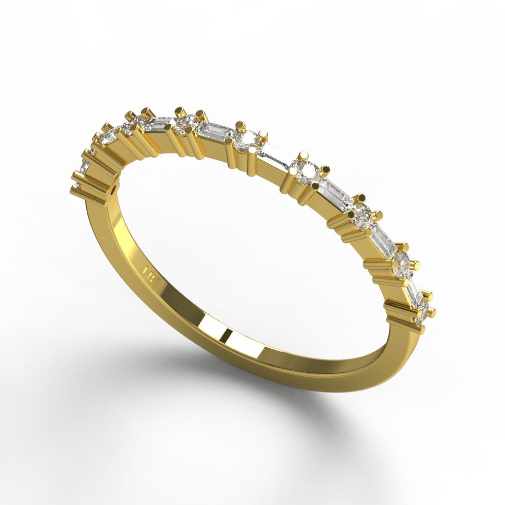 Baguette Diamond Wedding Band / 14k Gold Baguette Diamond Half Eternity Band / Baguette and Round Diamond Stacking Ring / Anniversary Gift