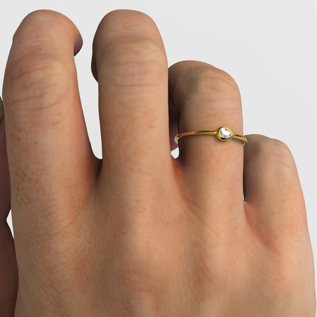 Pear Diamond Bezel Stacking Ring / 14k Gold Pear Diamond Wedding Band / Teardrop Engagement Ring / Diamond Wedding Band / Diamond Gift Idea