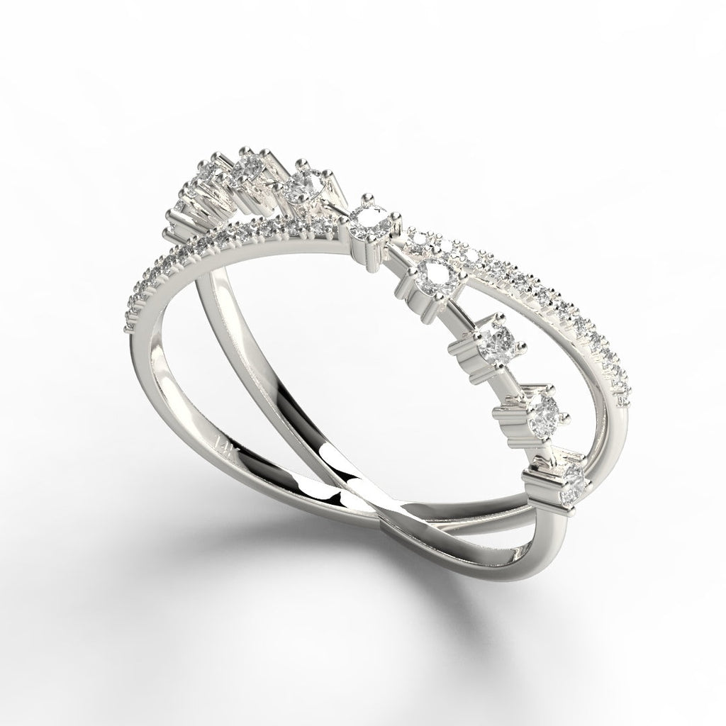 Diamond Criss Cross Ring / 14k Gold Diamond X Ring / Diamond Cris cross Stacking Ring / Engagement Ring / Wedding Ring