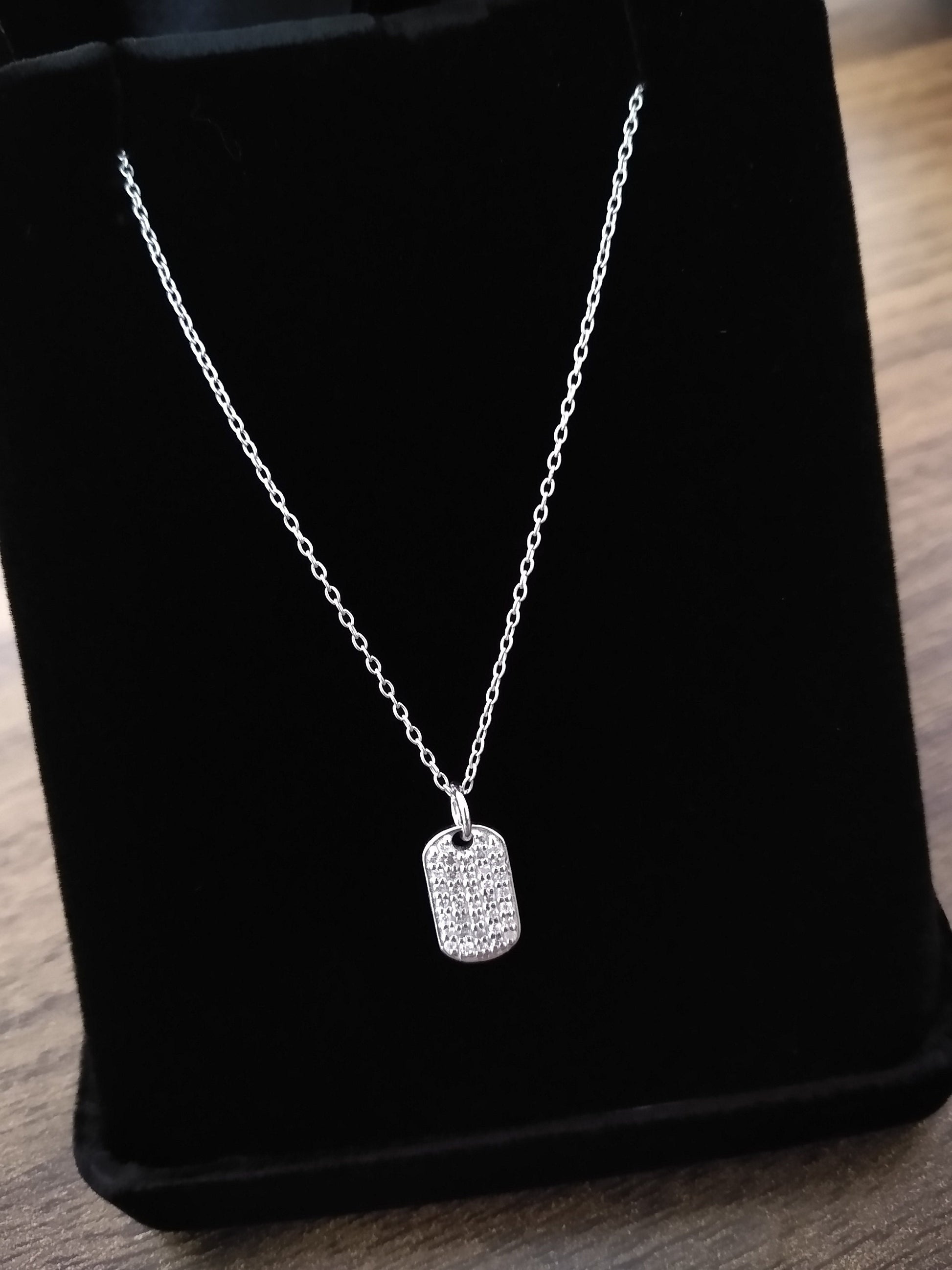Diamond Dog Tag Necklace / 14k Gold or Silver Diamond Dog Tag Necklace / Diamond Necklace / Diamond Birthday Gift Idea / Dog Tag Pendant