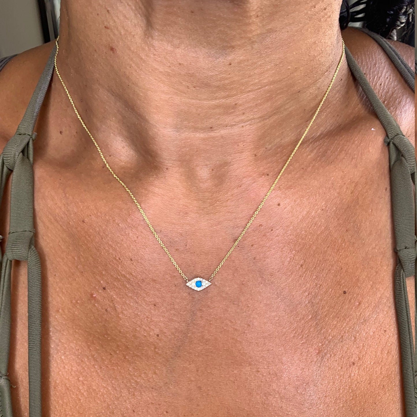 Turquoise Evil Eye Necklace / 14k Gold Turquoise and Diamond Evil Eye Protection Necklace / Graduation Gift / Birthday Gift
