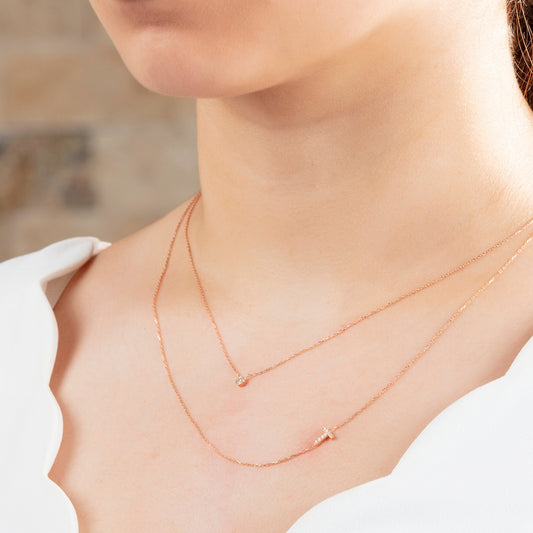 Diamond Initial Necklace / 14k Gold Bezel Diamond Initial Charm Necklace / Personalized Diamond Layering Necklace / Birthday Gift