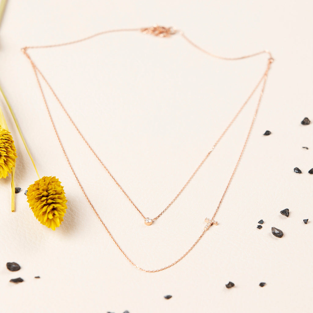 Diamond Initial Necklace / 14k Gold Bezel Diamond Initial Charm Necklace / Personalized Diamond Layering Necklace / Birthday Gift