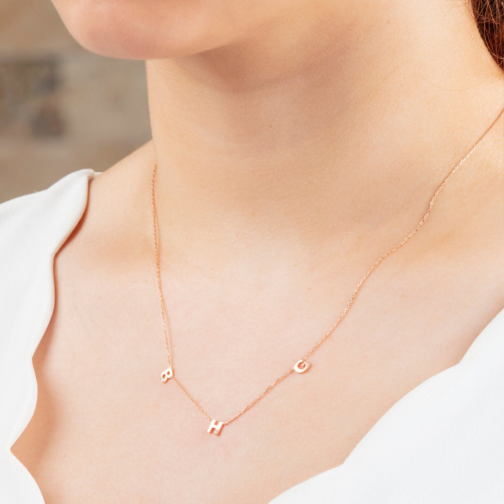 Diamond Initial Necklace / 14k Gold Personalized Diamond Initial Necklace / Layering Necklace / Birthday Gift / Anniversary Gift