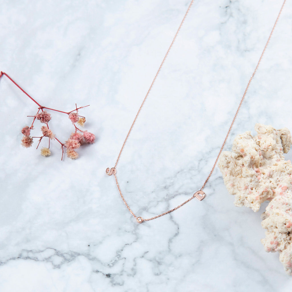 Personalized Bezel Diamond Initial Necklace