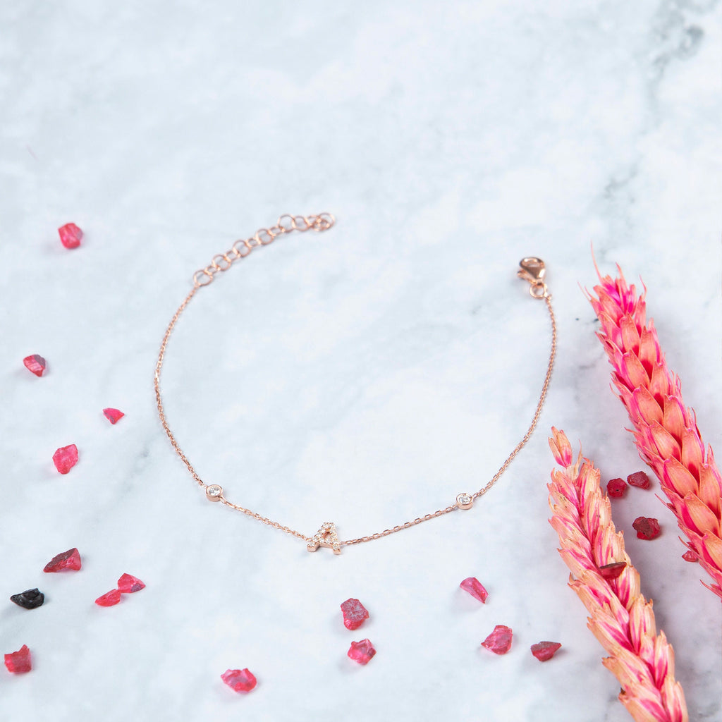 Diamond Initial Bracelet / 14k Bezel Diamond Initial Bracelet / Diamond Charm Bracelet / Name Bracelet / Graduation Gift / Birthday Gift