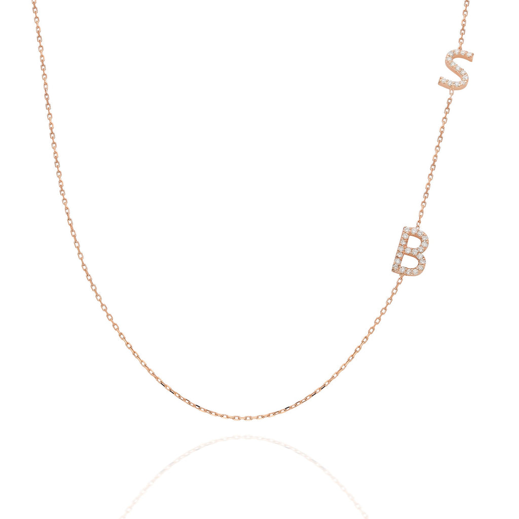 Diamond Initial Necklace / 14k Personalized Pave Diamond Initial Necklace / Birthday Gift / Anniversary Gift / Graduation Gift