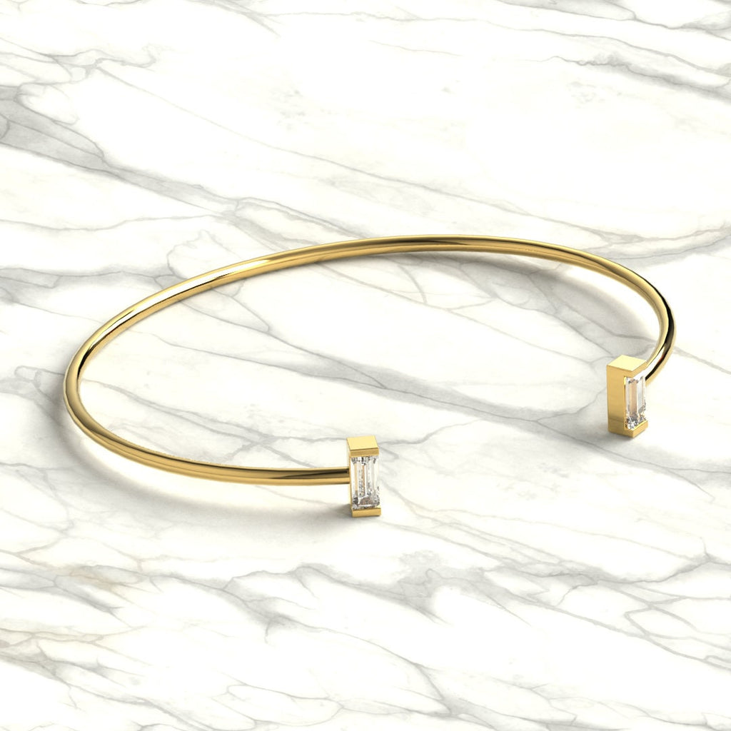 Baguette Diamond Wire Bangle / 14k Gold Baguette Diamond Cuff Bracelet / Birthday Gift / Dainty Diamond Bracelet / Diamond Gift Ideas