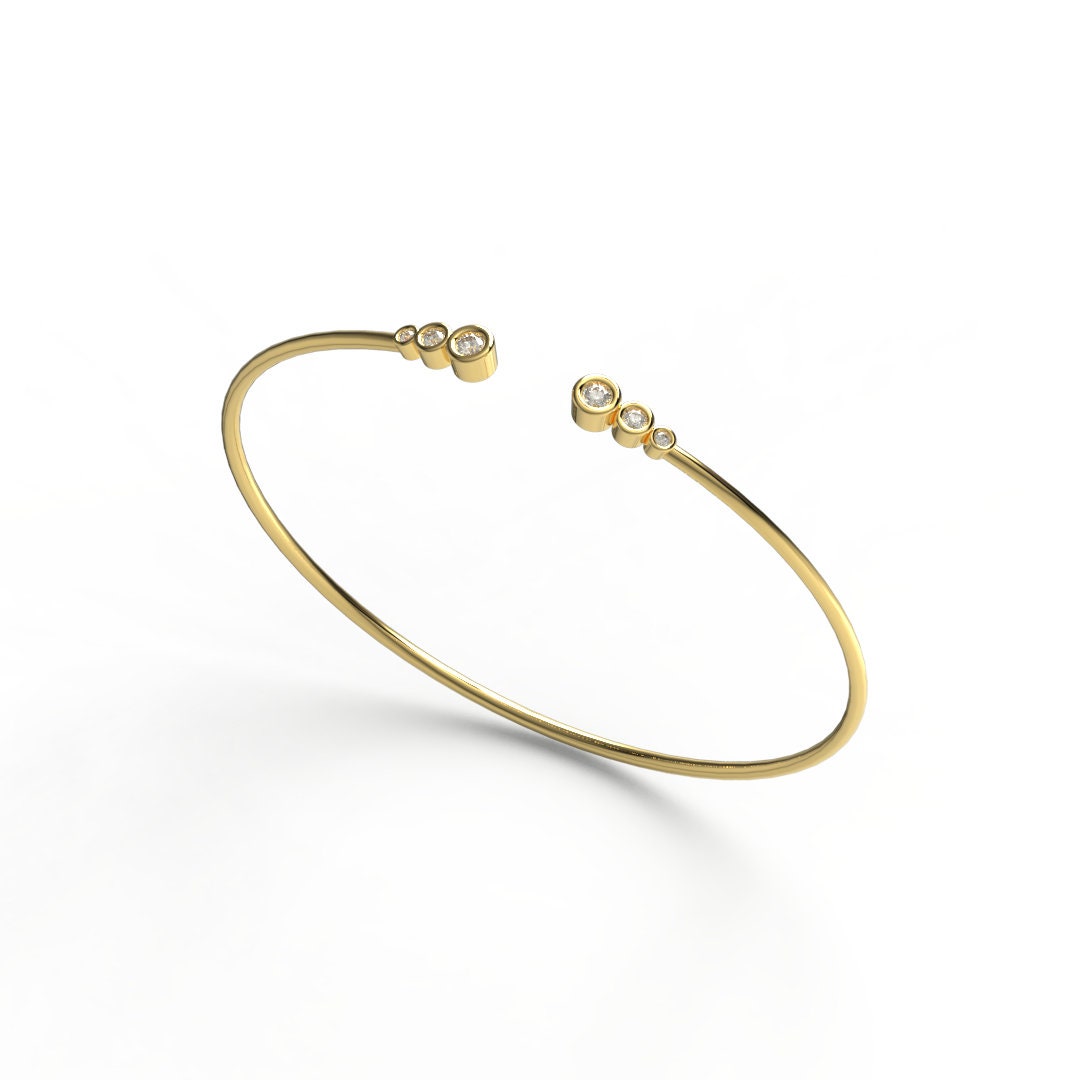 Bezel Diamond Wire Bangle / 14k Gold Bezel Diamond Wire Bracelet / Birthday Gift / Dainty Diamond Bracelet / Diamond Gift Ideas for Her