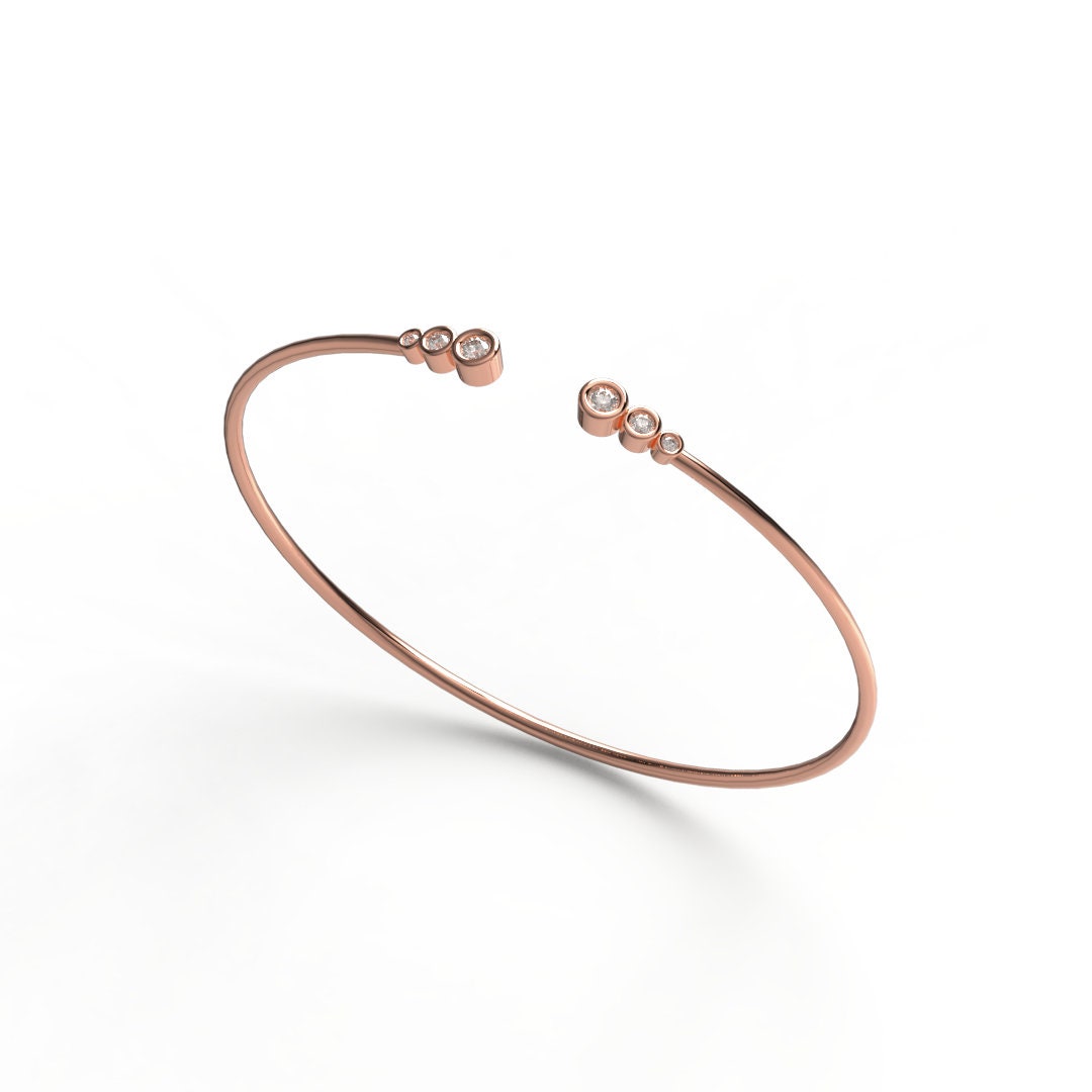 Bezel Diamond Wire Bangle / 14k Gold Bezel Diamond Wire Bracelet / Birthday Gift / Dainty Diamond Bracelet / Diamond Gift Ideas for Her