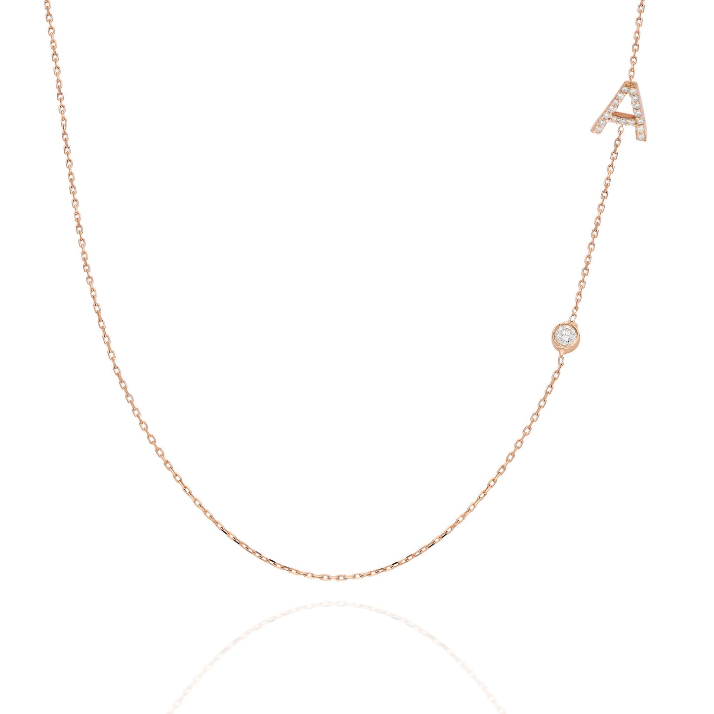 Diamond Initial Necklace / 14k Gold Diamond Single Initial Necklace with Solitaire Bezel Diamond / Birthday Gift / Graduation Gift