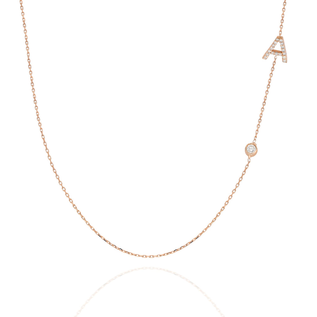 Diamond Initial Necklace / 14k Gold Diamond Single Initial Necklace with Solitaire Bezel Diamond / Birthday Gift / Graduation Gift