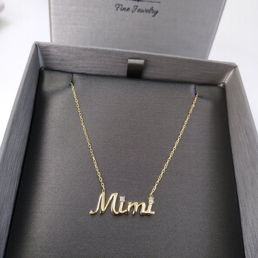 Diamond Name Necklace / 14k Gold Diamond Script Name Necklace / Birthday Gift / Graduation Gift / Layered Necklace / Bridal Gift