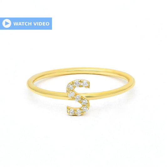 Diamond Initial Ring / 14k Diamond Initial Ring / Diamond Stacking Ring / Initial Ring / Graduation Gift / Birthday Gift