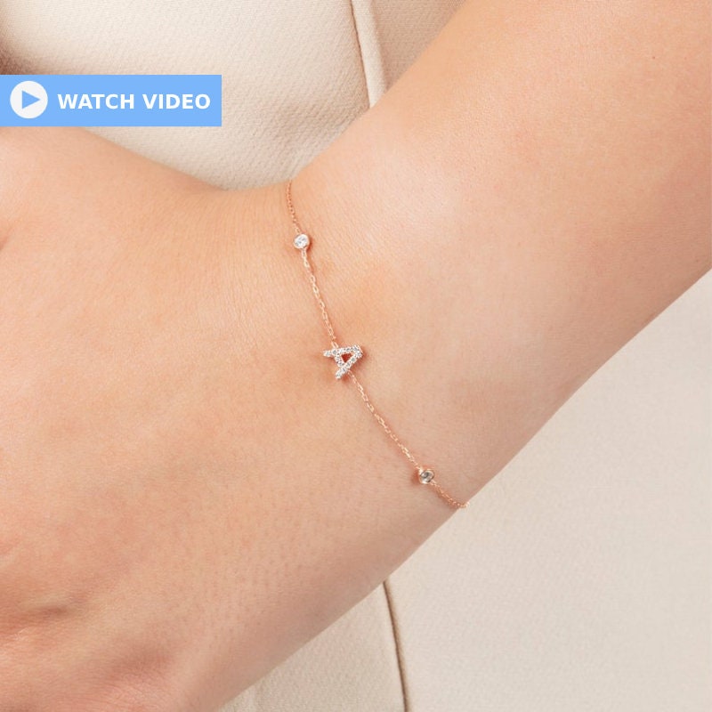 Diamond Initial Bracelet / 14k Bezel Diamond Initial Bracelet / Diamond Charm Bracelet / Name Bracelet / Graduation Gift / Birthday Gift