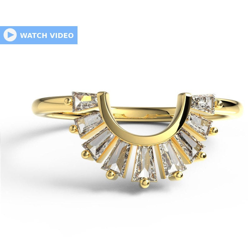 Curved Baguette Diamond Ring / 14k Gold Baguette Diamond Wedding Band / Diamond Stacking Ring / Anniversary Gift / Diamond Gift Idea