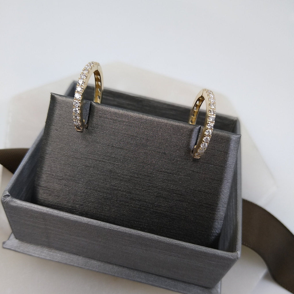 Diamond Hoop Earrings / 14k Gold Diamond Hoop Earrings / Diamond Huggie Earrings/ Gift