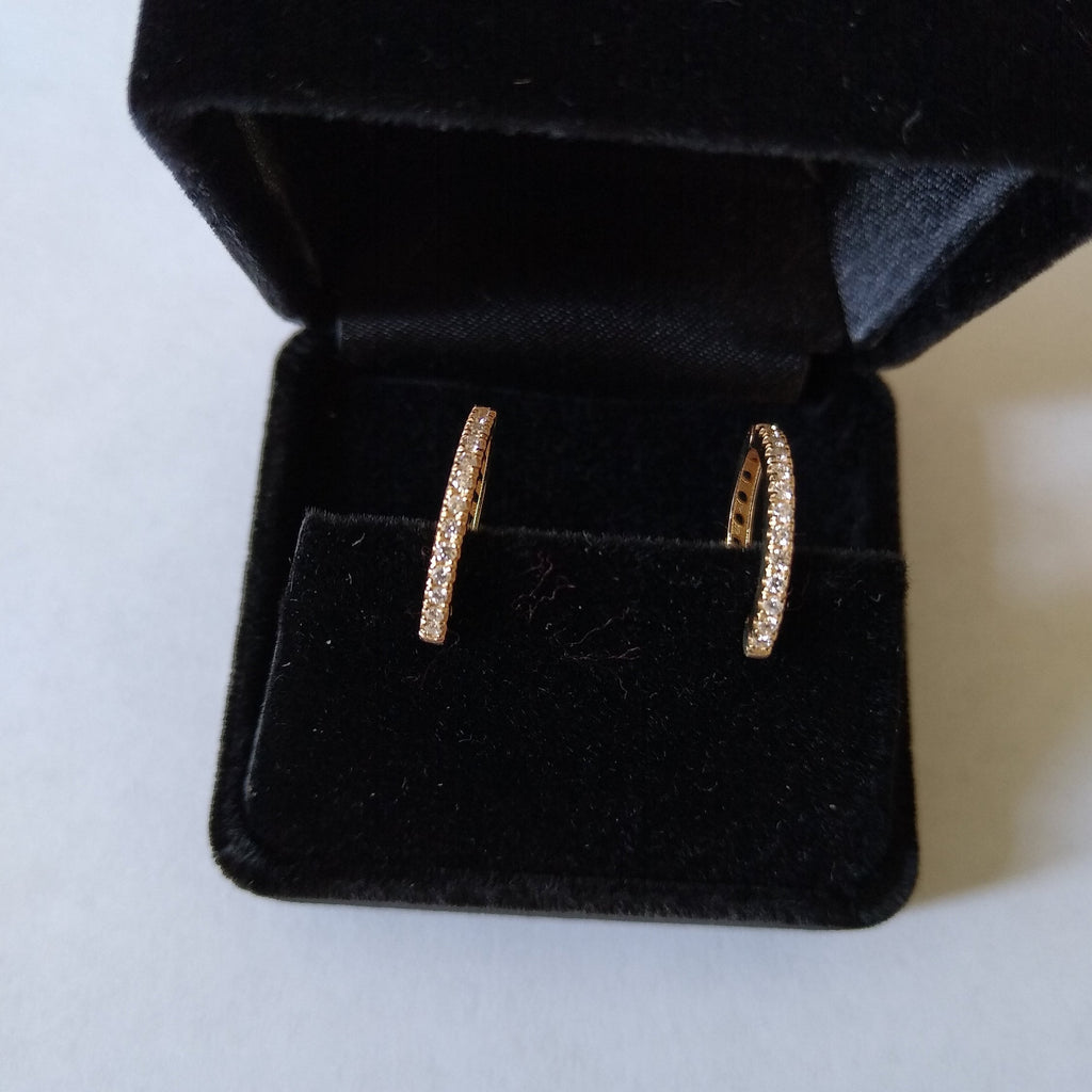 Diamond Hoop Earrings / 14k Gold Diamond Hoop Earrings / Diamond Huggie Earrings/ Gift