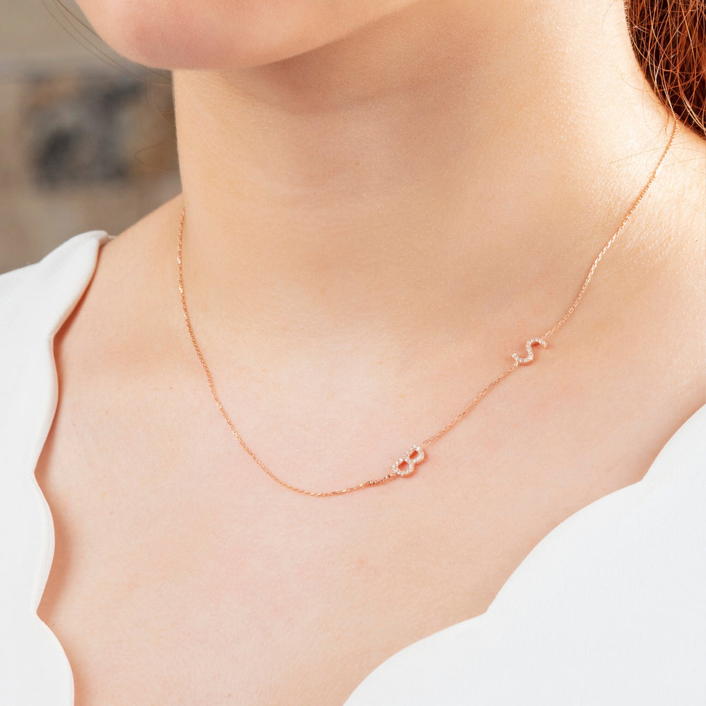 Diamond Initial Necklace / 14k Personalized Pave Diamond Initial Necklace / Birthday Gift / Anniversary Gift / Graduation Gift