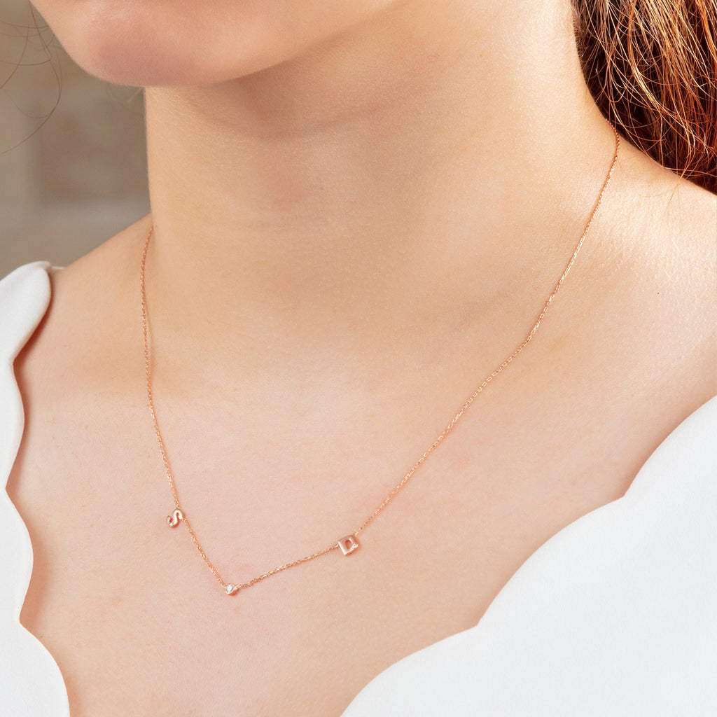 Personalized Bezel Diamond Initial Necklace