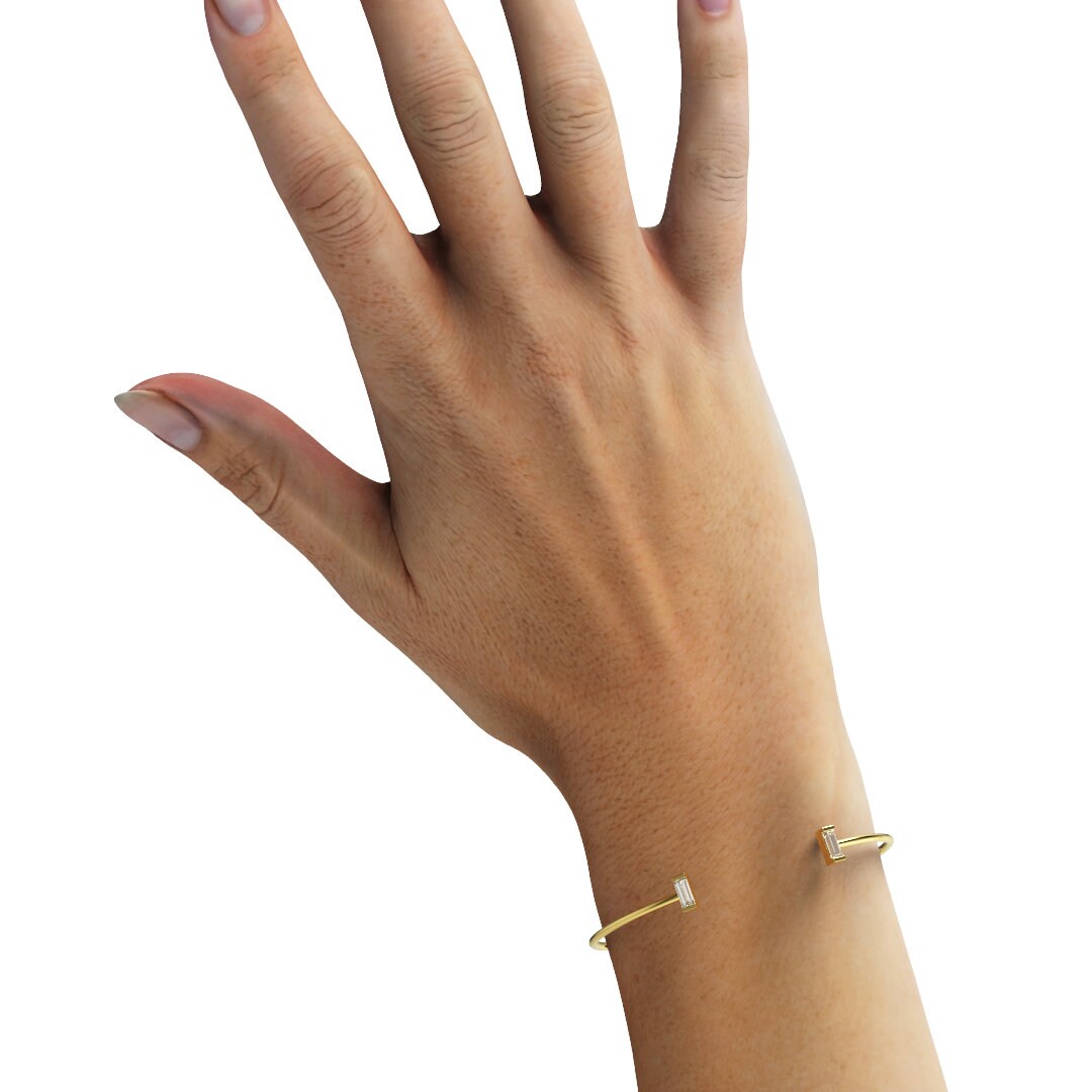 Baguette Diamond Wire Bangle / 14k Gold Baguette Diamond Cuff Bracelet / Birthday Gift / Dainty Diamond Bracelet / Diamond Gift Ideas